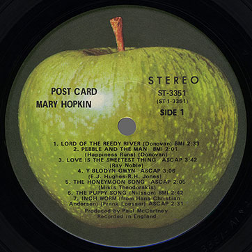 Mary Hopkin − POST CARD (Apple ST-3351) – label, side 1