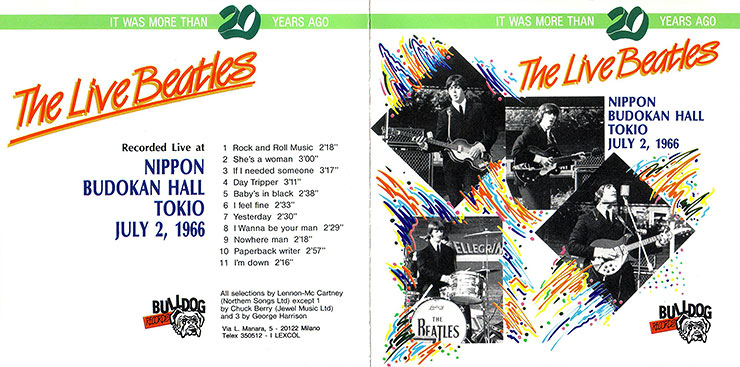 The Beatles Live at NIPPON BUDOKAN HALL Tokio July 2, 1966 (Bulldog Records BGCD-002) − artwork