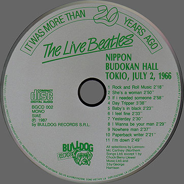 The Beatles Live at NIPPON BUDOKAN HALL Tokio July 2, 1966 (Bulldog Records BGCD-002) − cd