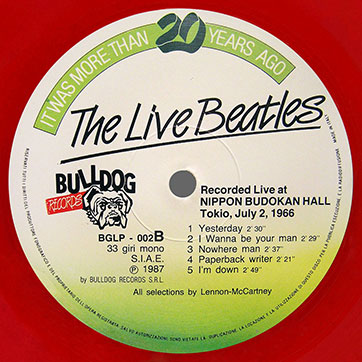 The Beatles Live at NIPPON BUDOKAN HALL Tokio July 2, 1966 (Bulldog Records BGLP-002) – label, side 2 (var. 1)