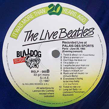 The Beatles Live at PALAIS DES SPORTS Paris - June 20, 1965 (Bulldog Records BGLP 005) – label, side 2