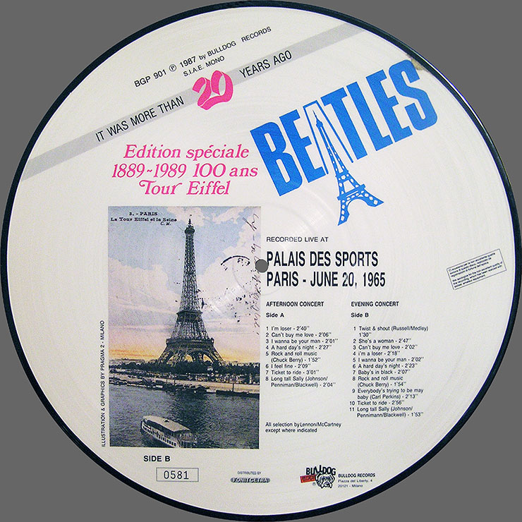 The Beatles Live at PALAIS DES SPORTS Paris - June 20, 1965 (Bulldog Records BGP 901) – picture disc, back side