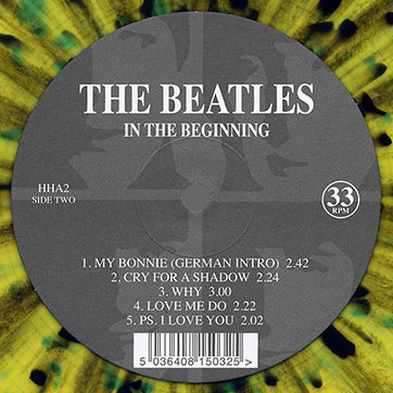 The Beatles IN THE BEGINNING (Mischief Music HHA2) splattered colored LP – label, side 2
