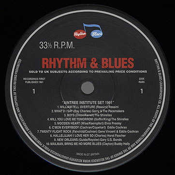 Various Artists – BEATLES BEGINNINGS - AINTREE INSTITUTE SET 1961 (Rhythm & Blues Records R&B5) – label, side 1
