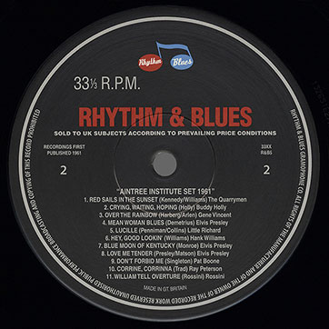 Various Artists – BEATLES BEGINNINGS - AINTREE INSTITUTE SET 1961 (Rhythm & Blues Records R&B5) – label, side 2