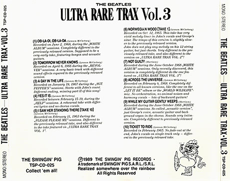 The Beatles - Ultra Rare Trax Vol.2 (The Swingin' Pig TSP CD 025) − artwork insert (rear tray)