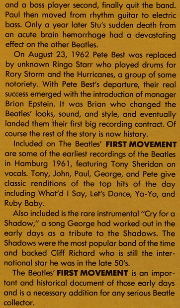 The Beatles - FIRST MOVEMENT (Phoenix 10) – cover notes (fragment 2)
