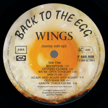 Wings - Back to the Egg (F 666.998) – label, side 1