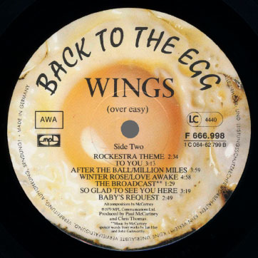 Wings - Back to the Egg (F 666.998) – label, side 2