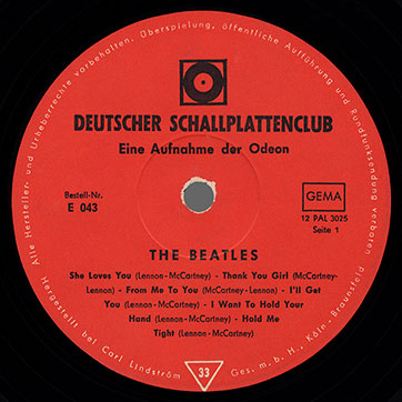 THE BEATLES - Same [chair-cover] (Deutscher Schallplattenclub E 043) – label, side 1