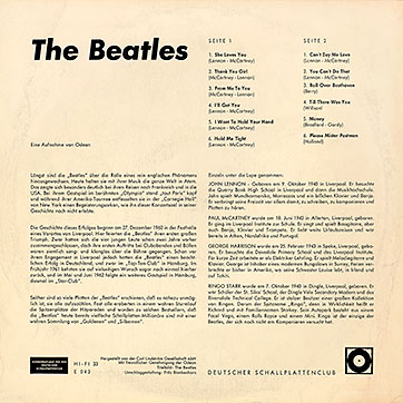THE BEATLES - Same [chair-cover] (Deutscher Schallplattenclub E 043) – sleeve, back side