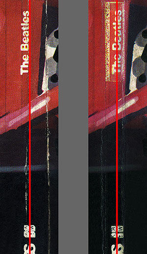 THE BEATLES 2EP set (Tonpress N-10/11) - location of the title 'The Beatles' on the sleeves var. 1a (left) and var. 1b (right)