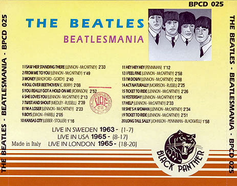 The Beatles - Beatlesmania by Black Panther (BPCD 025) – back CD insert (rear tray)
