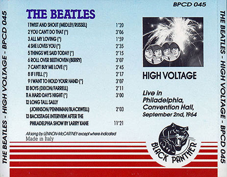 The Beatles - High Voltage by Black Panther (BPCD 045) – back CD insert (rear tray)