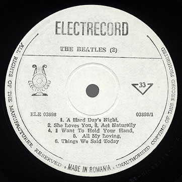 The Beatles (1) - High Voltage (Electrecord ELE 03898) – label, side 1
