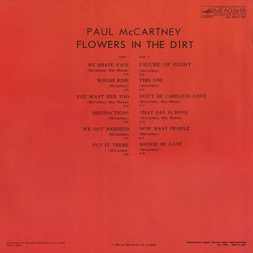 FLOWERS IN THE DIRT LP by Melodiya (USSR), Aprelevka Plant – sleeve, back side (var. 1a)