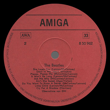THE BEATLES LP by Amiga (manufactured in the USSR by Melodiya) – label (var. 2), side 2