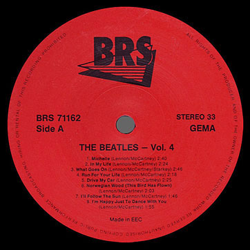 THE BEATLES VOL.4 LP by BRS (Germany) – label (side 1)