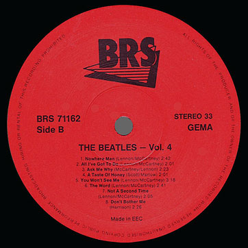 THE BEATLES HITS LP by BRS (Germany) – label (side 2)