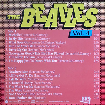 THE BEATLES VOL.4 LP by BRS (Germany) – sleeve (back side)