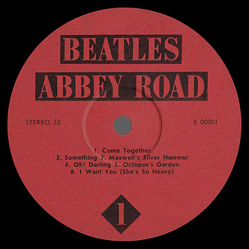 The Beatles - ABBEY ROAD (label unknown B 00001-2) – label, side 1