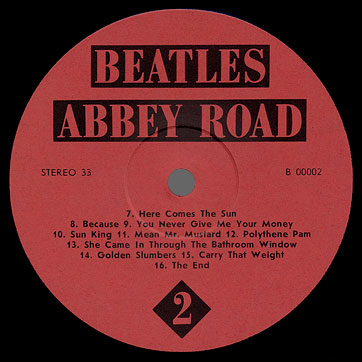 The Beatles - ABBEY ROAD (label unknown B 00001-2) – label, side 2