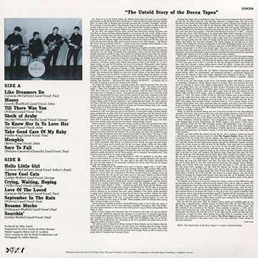 The Beatles – THE DECCA TAPES (Doxy DOK326) – sleeve, back side