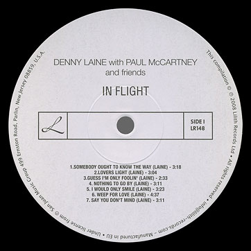 Denny Laine with Paul McCartney and friends - IN FLIGHT (Lilith Records LR148) – label (var. 1), side 1