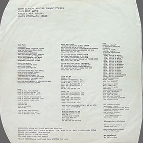 PLASTIC ONO BAND LP by Apple – picture inner sleeve for LP, back side