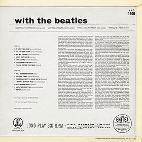 Original UK edition of WITH THE BEATLES LP by Parlophone − sleeve, back side