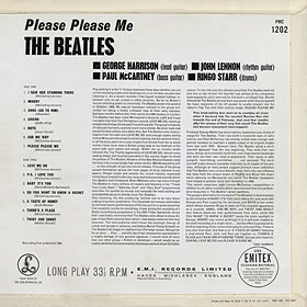 Original UK edition of PLEASE PLEASE ME LP by Parlophone − sleeve, back side
