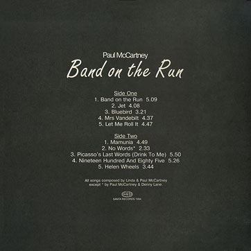 Paul McCartney and Wings - BAND ON THE RUN (Santa П93 00581) – sleeve, back side (var. A)
