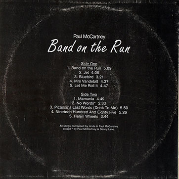 Paul McCartney and Wings - BAND ON THE RUN (Santa П93 00581) – sleeve, back side (var. B)