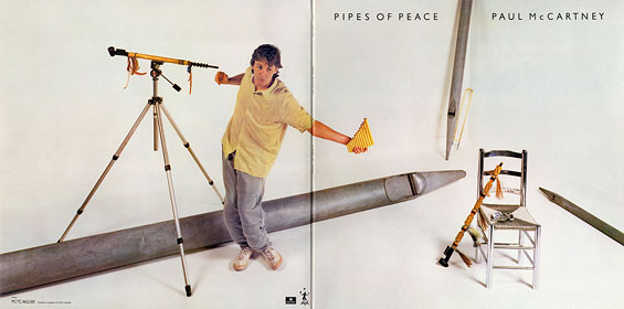 Original UK edition of PIPES OF PEACE LP by Parlophone – gatefold sleeve, back and front sides