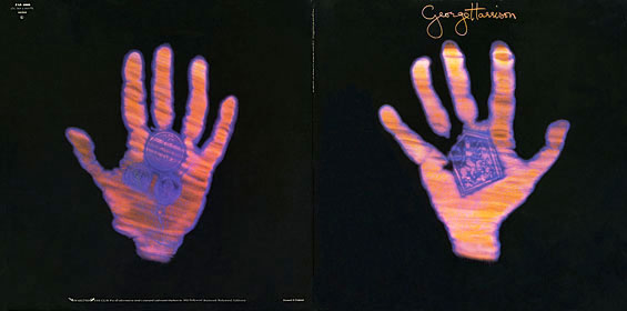 Original UK edition of LIVING IN THE MATERIAL WORLD LP by Apple – gatefold sleeve, back and front sides