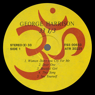 George Harrison – 33 & 1/3 (Santa П93-00653.54) – label, side 1