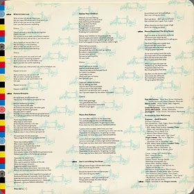 Original UK edition of LONDON TOWN LP by Parlophone – inner picture sleeve, back side