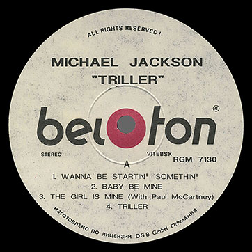 Michael Jackson (featuring Paul McCartney) - THRILLER (Beloton RGM 7130) – label, side 1