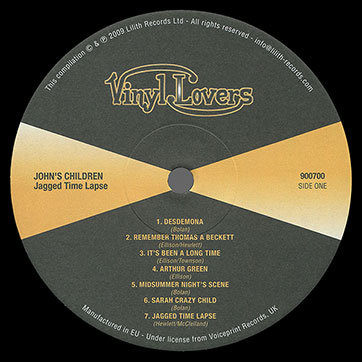 John's Children – JAGGED TIME LAPSE (Lilith Records Ltd / Vinyl Lovers 900700) – label, side 1