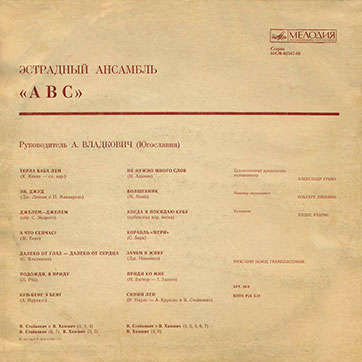 Эстрадный ансамбль ABC (стерео, Мелодия 33СМ-02587), Рижский завод – обложка (вар. 1a), оборотная сторона (вар. A-1)