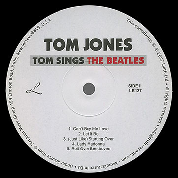Tom Jones – TOM SINGS THE BEATLES (Lilith Ltd LR127) – label, side 2