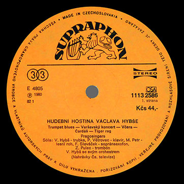 Vatslav Gibsh and his orchestra – Hudebnĺ hostina Václava Hybše (Supraphon 1113 2586) – label (var. orange-1), side 1