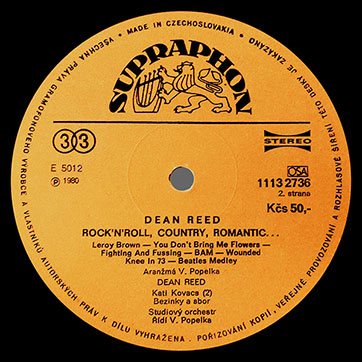Dean Reed – Dean Reed. Rock-N-Roll, Country, Romantic... (Supraphon 1113 2586) – label (var. orange-1), side 2