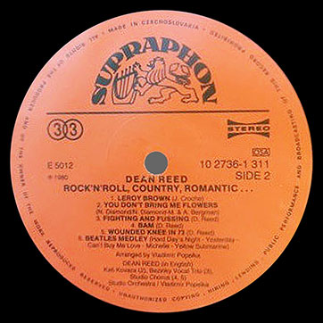 Dean Reed – Dean Reed. Rock-N-Roll, Country, Romantic... (Supraphon 1113 2586) – label (var. orange-4), side 2