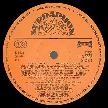 Karel Gott, chorus and orchestra – Karel Gott. My Czech goldies (Supraphon 1113 2925) – label (var. orange-2b), side 1