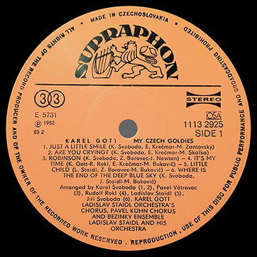 Karel Gott, chorus and orchestra – Karel Gott. My Czech goldies (Supraphon 1113 2925) – label (var. orange-4), side 1