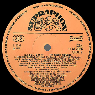 Karel Gott, chorus and orchestra – Karel Gott. My Czech goldies (Supraphon 1113 2925) – label (var. orange-4), side 2