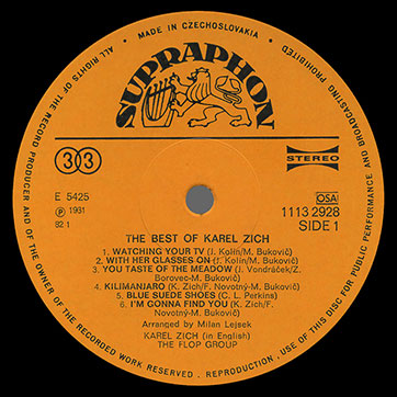 Karel Zich and The Flop Group – The Best Of Karel Zich (Supraphon 1113 2928) – label (var. orange-1), side 1