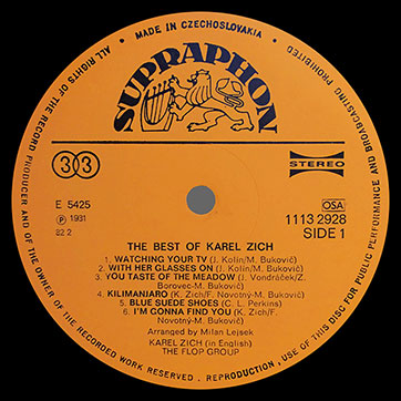 Karel Zich and The Flop Group – The Best Of Karel Zich (Supraphon 1113 2928) – label (var. orange-2), side 1