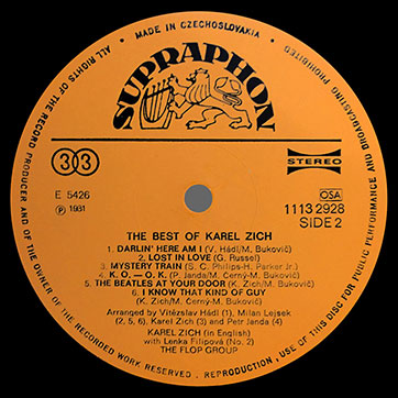 Karel Zich and The Flop Group – The Best Of Karel Zich (Supraphon 1113 2928) – label (var. orange-2), side 2